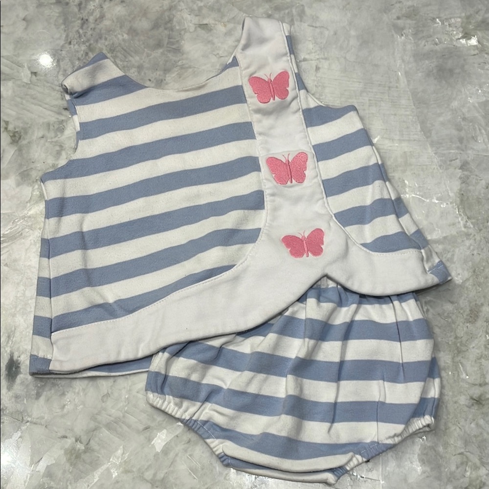Striped Baby Outfit with Pink Butterflies